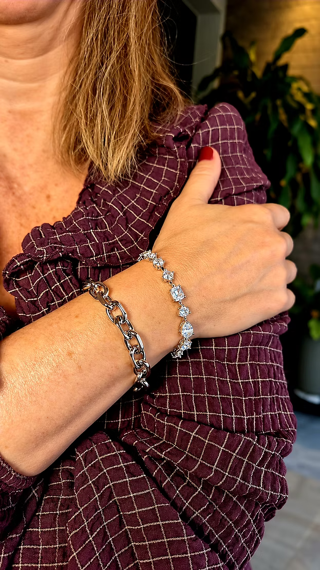 Pulseira Feminina com Cristais Geométricos e em Gota Intercalados – Crystal