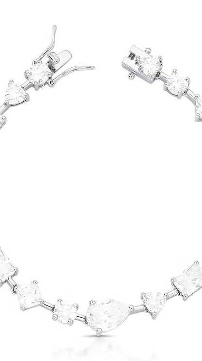 Pulseira Feminina com Cristais Geométricos e em Gota Intercalados – Crystal