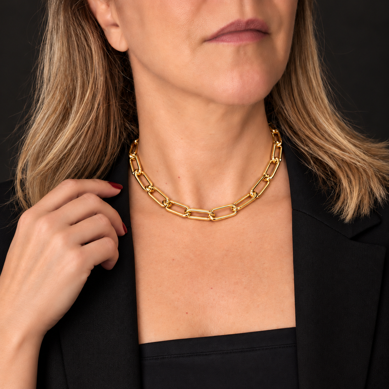 Colar Feminino Dourado com Elos Ovais Lisos